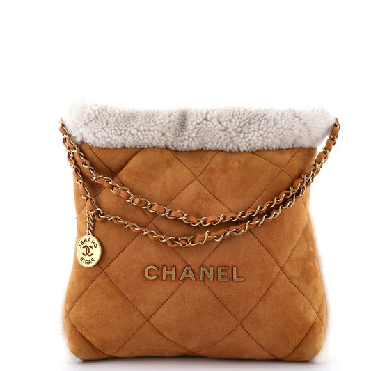 22 Chain Hobo Quilted Suede and Shearling Small