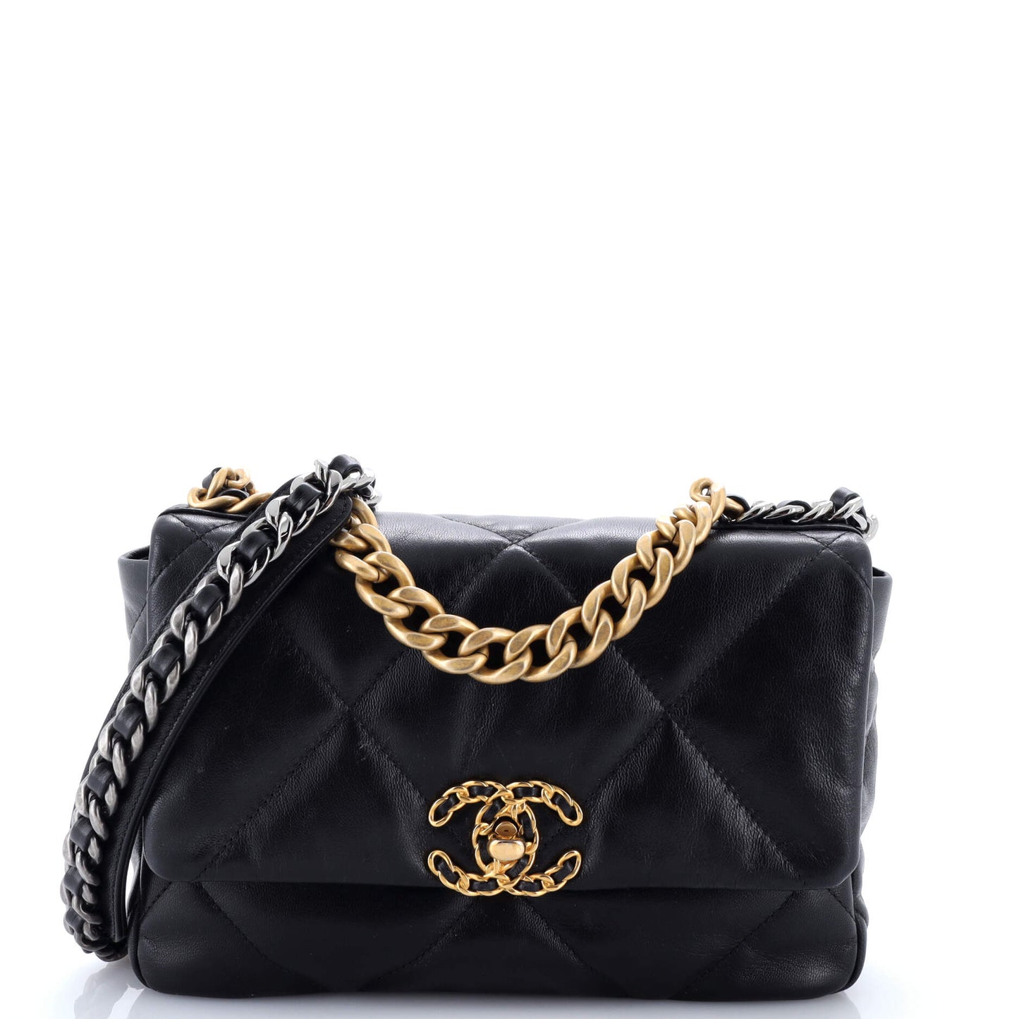 19 Flap Bag Quilted Shiny Crumpled Calfskin Medium