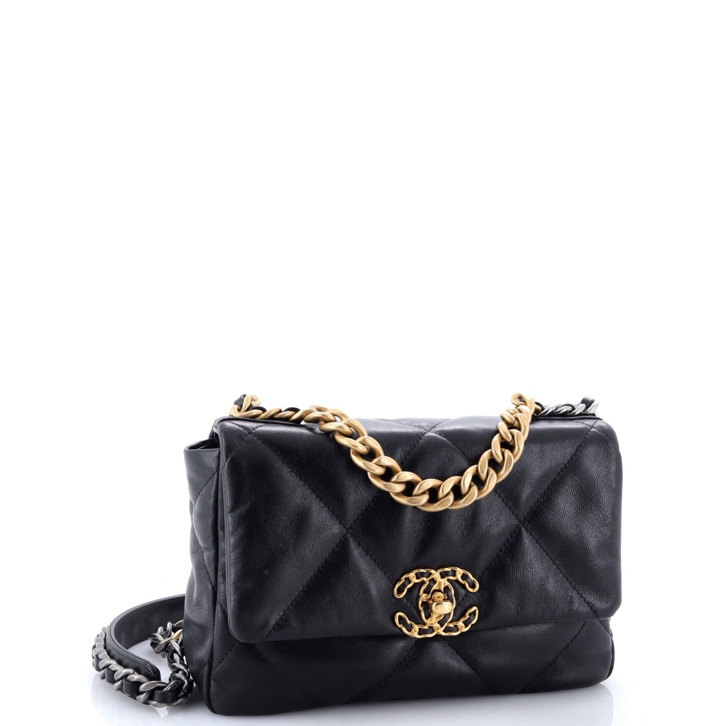 19 Flap Bag Quilted Shiny Crumpled Calfskin Medium