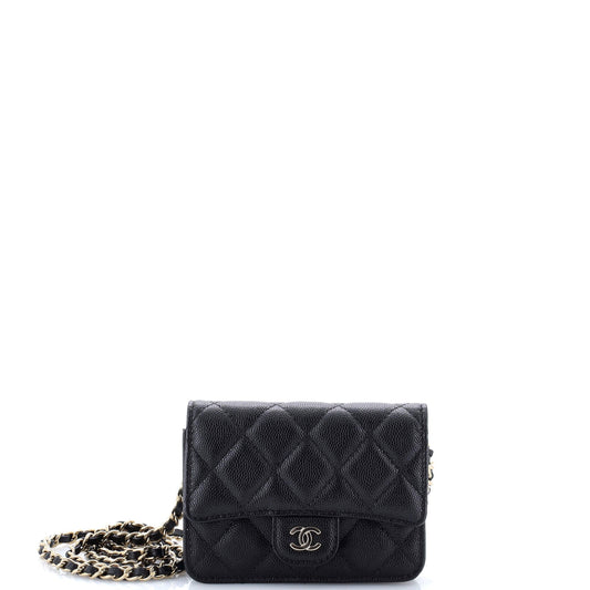Classic Flap Clutch with Chain Quilted Caviar Small