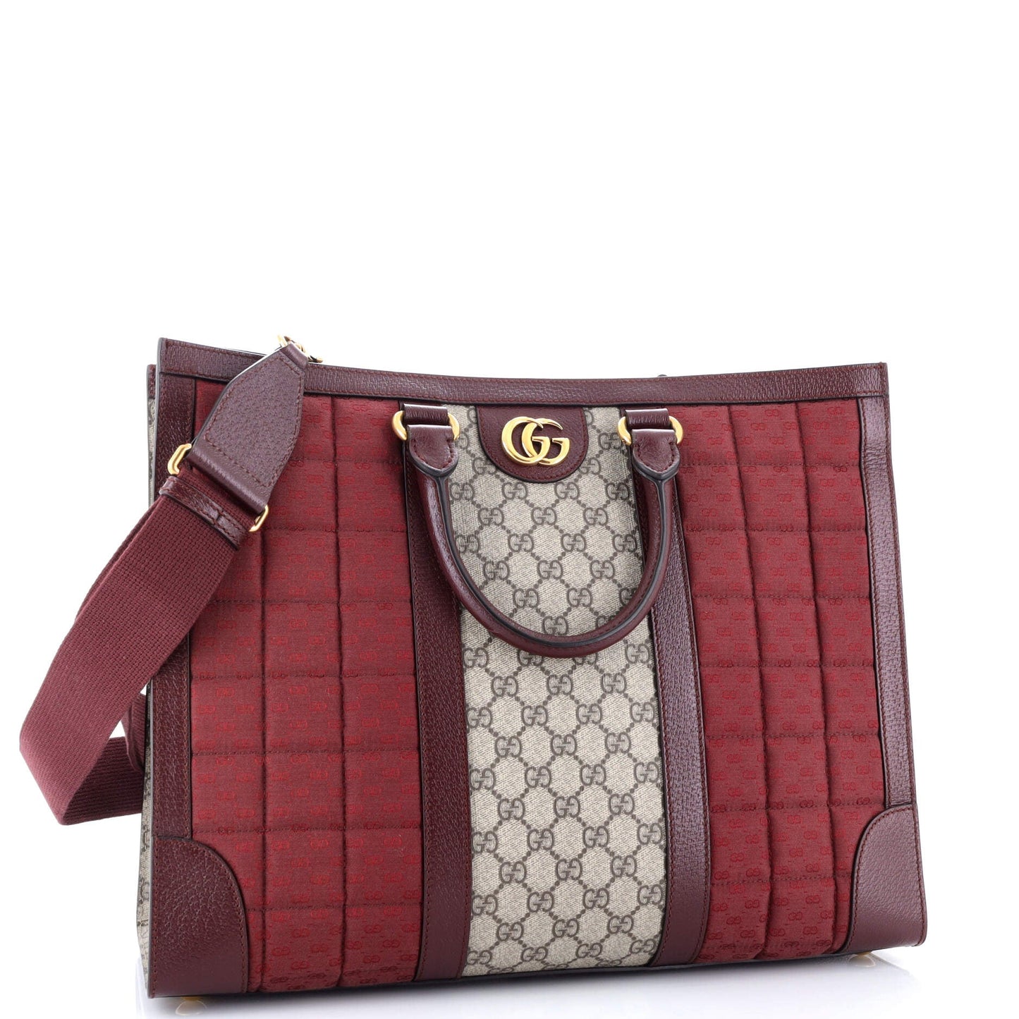 Ophidia Convertible Open Tote GG Coated Canvas and Quilted Microguccissima Canvas with Leather Large