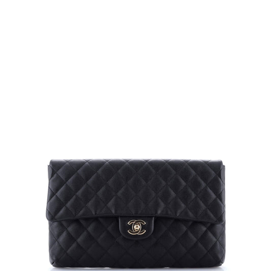 Classic Flap Clutch Quilted Caviar