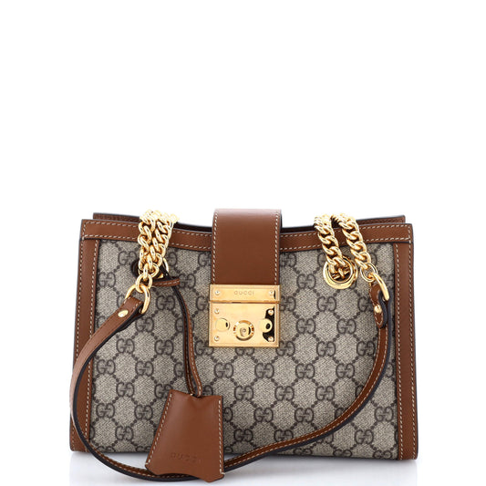 Padlock Chain Tote GG Coated Canvas with Leather Small