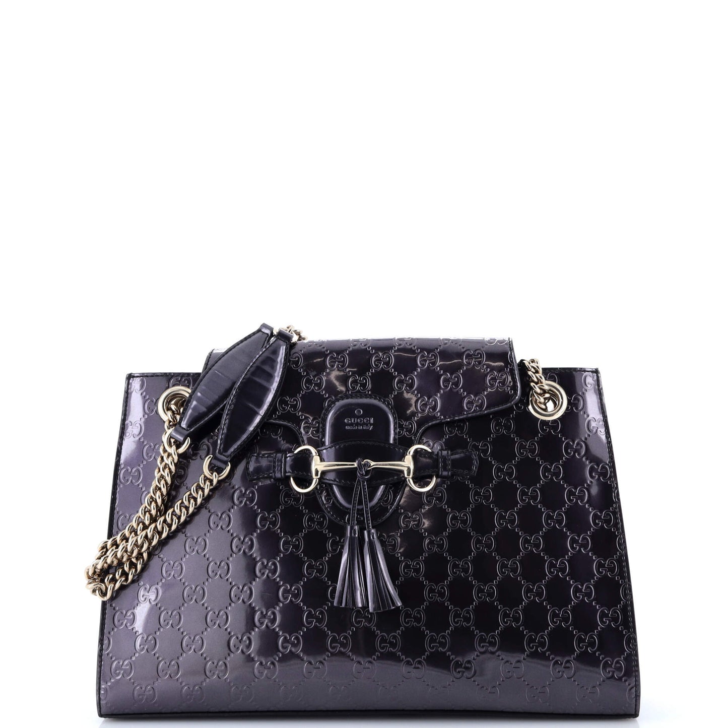 Emily Chain Flap Shoulder Bag Guccissima Patent Large