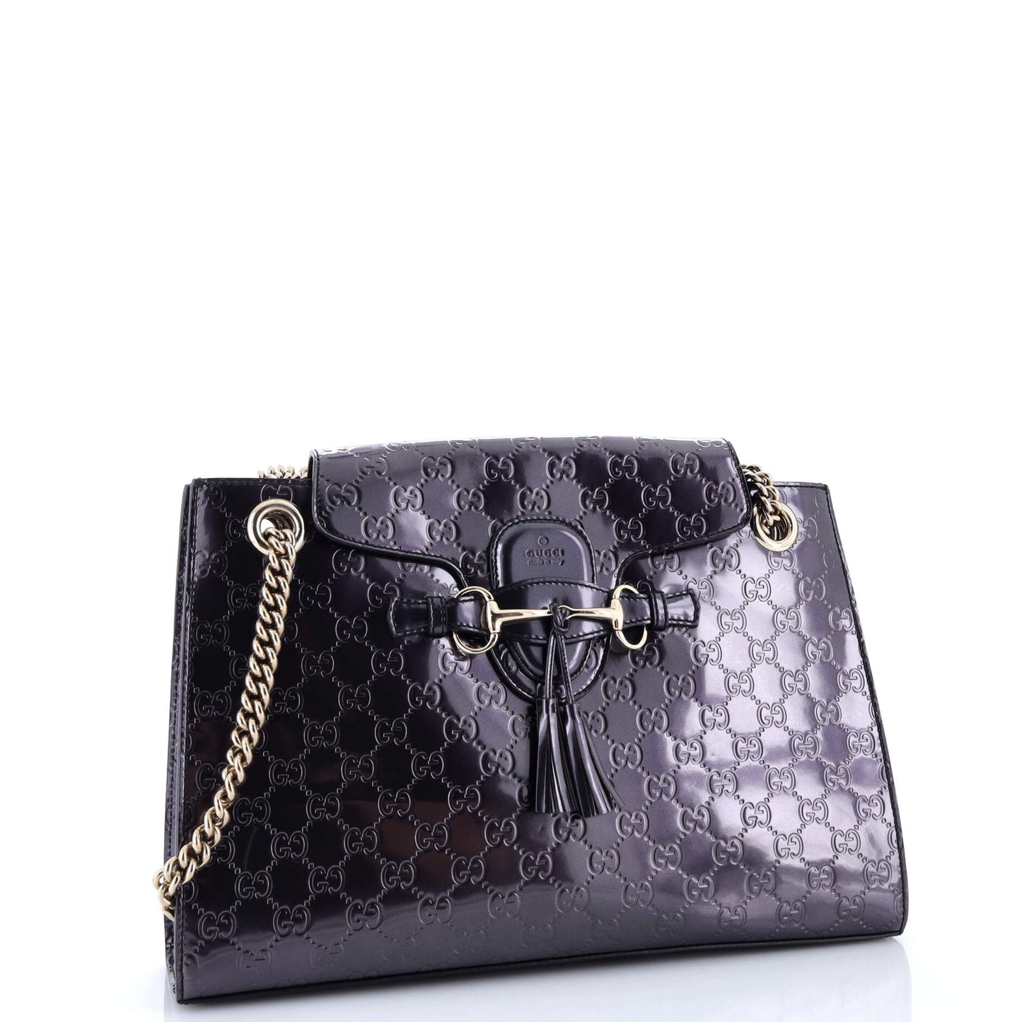 Emily Chain Flap Shoulder Bag Guccissima Patent Large