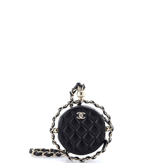 Frame Chain Around Round Clutch with Chain Quilted Lambskin Mini