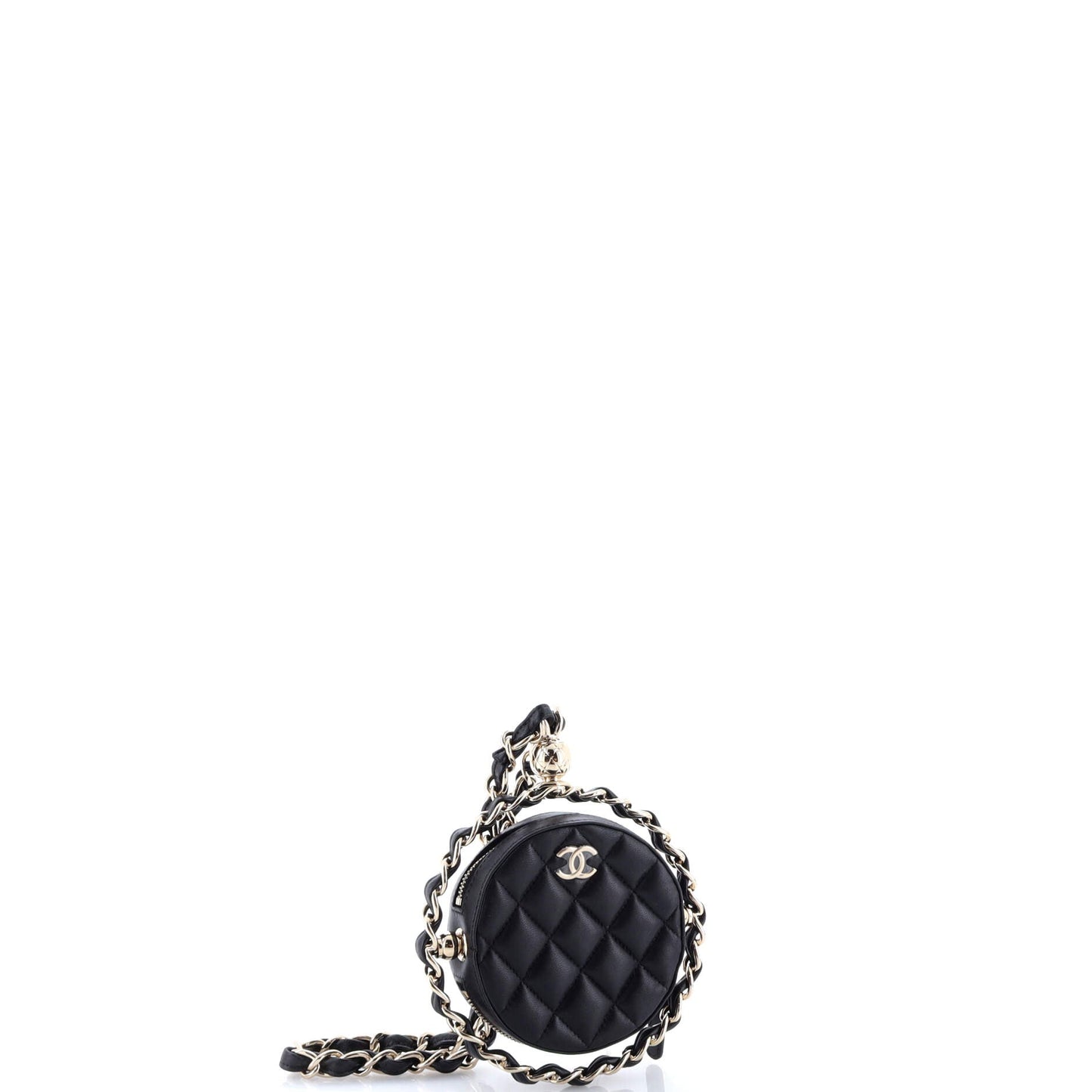 Frame Chain Around Round Clutch with Chain Quilted Lambskin Mini