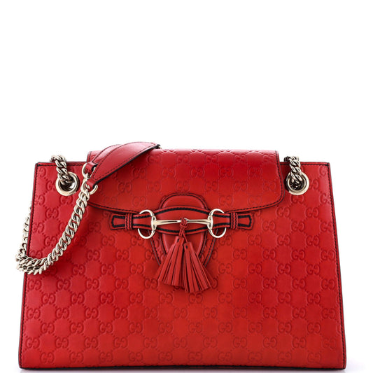 Emily Chain Flap Shoulder Bag Guccissima Leather Large