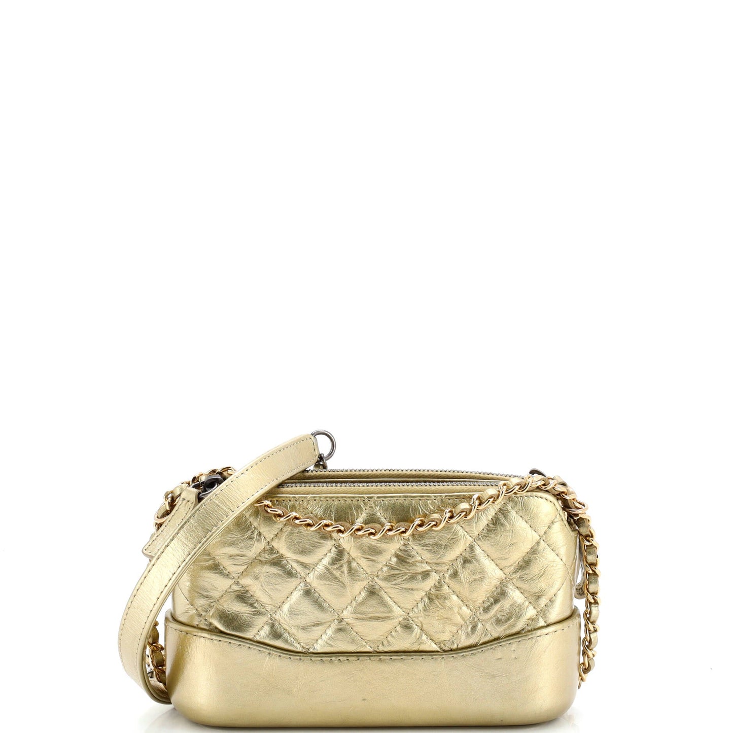 Gabrielle Double Zip Clutch with Chain Quilted Aged Calfskin