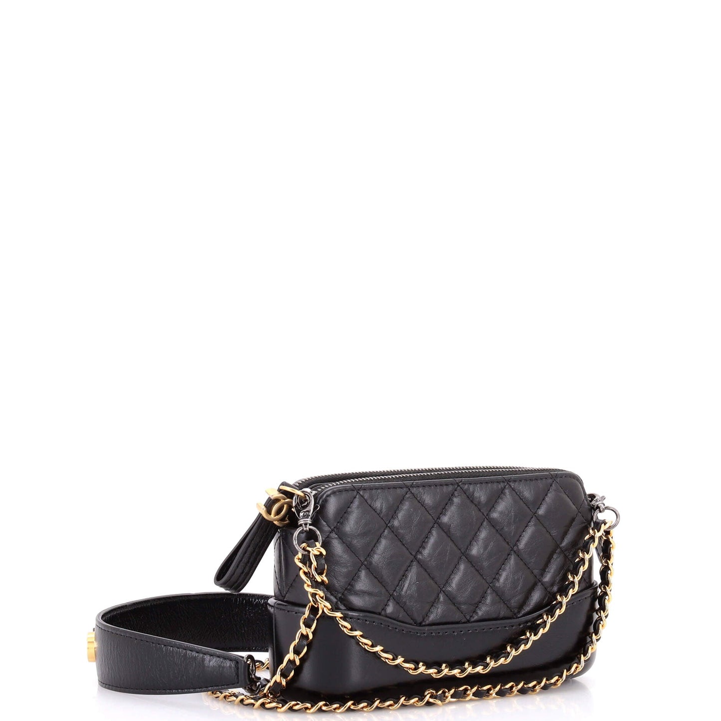 Gabrielle Logo Handle Double Zip Clutch with Chain Quilted Aged Calfskin