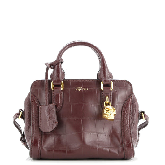 Padlock Zip Around Tote Crocodile Embossed Leather Mini