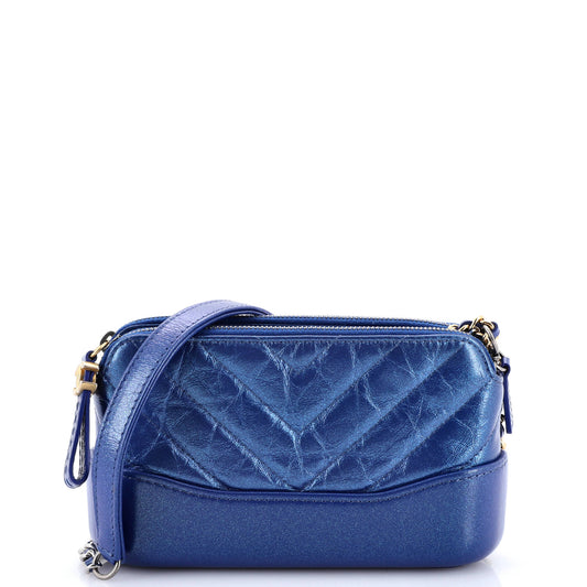 Gabrielle Double Zip Clutch with Chain Chevron Aged Calfskin
