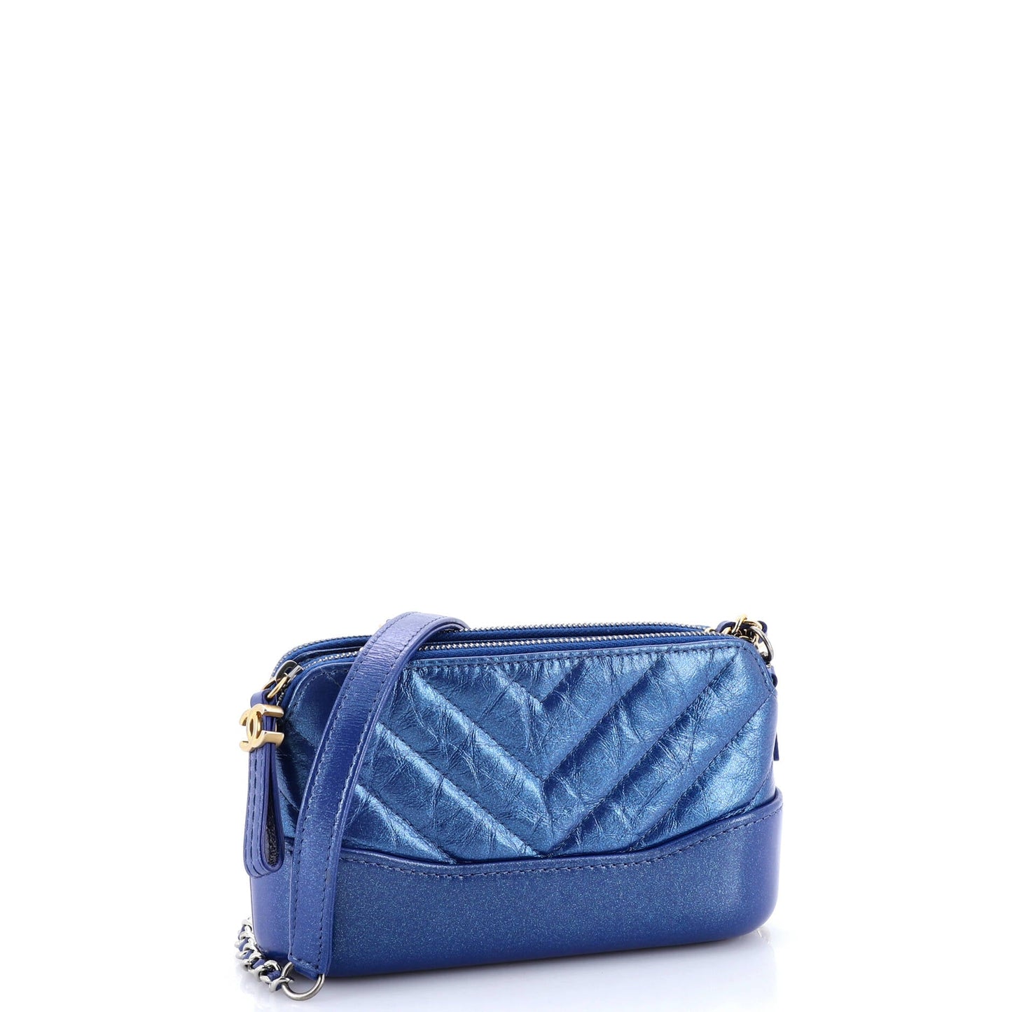 Gabrielle Double Zip Clutch with Chain Chevron Aged Calfskin