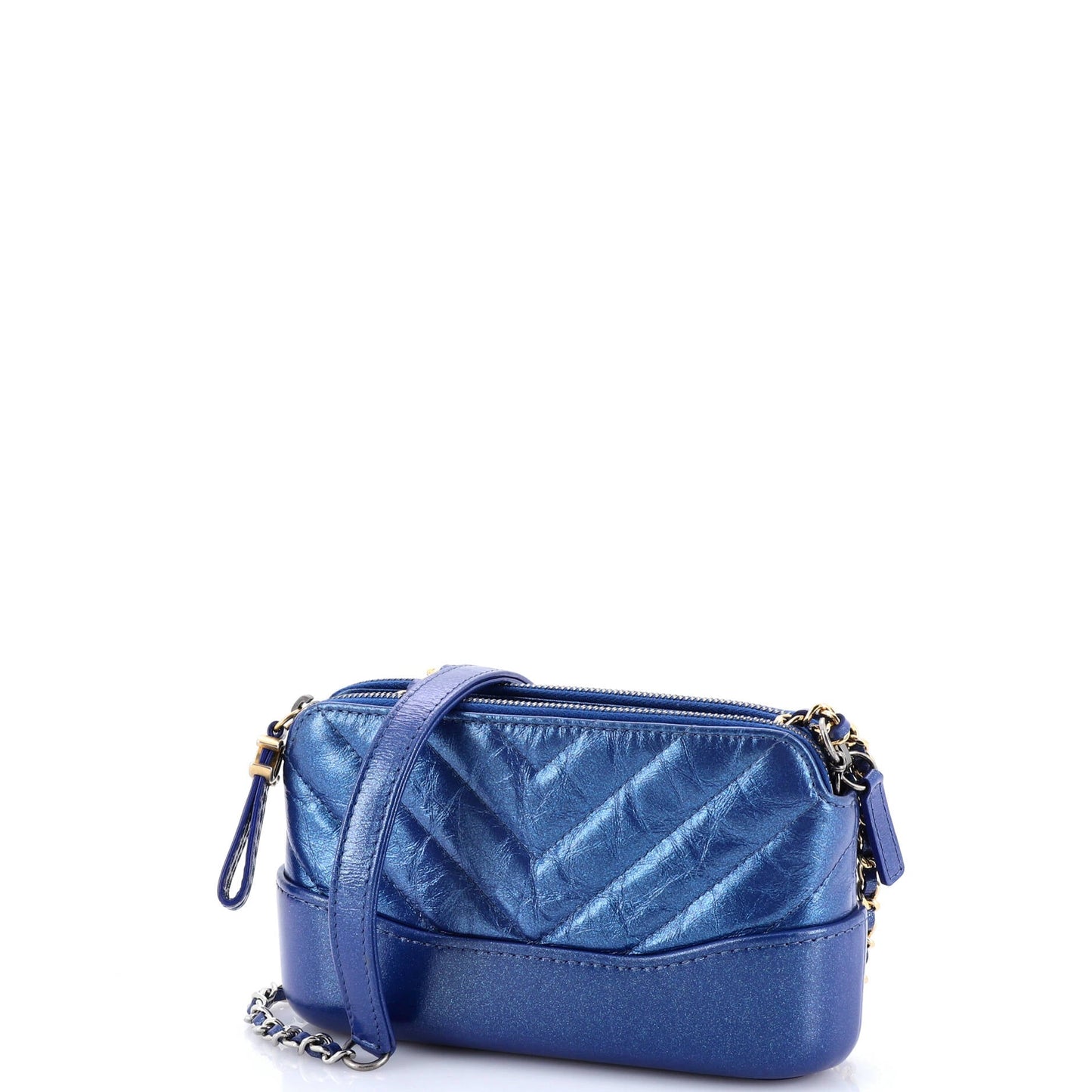 Gabrielle Double Zip Clutch with Chain Chevron Aged Calfskin