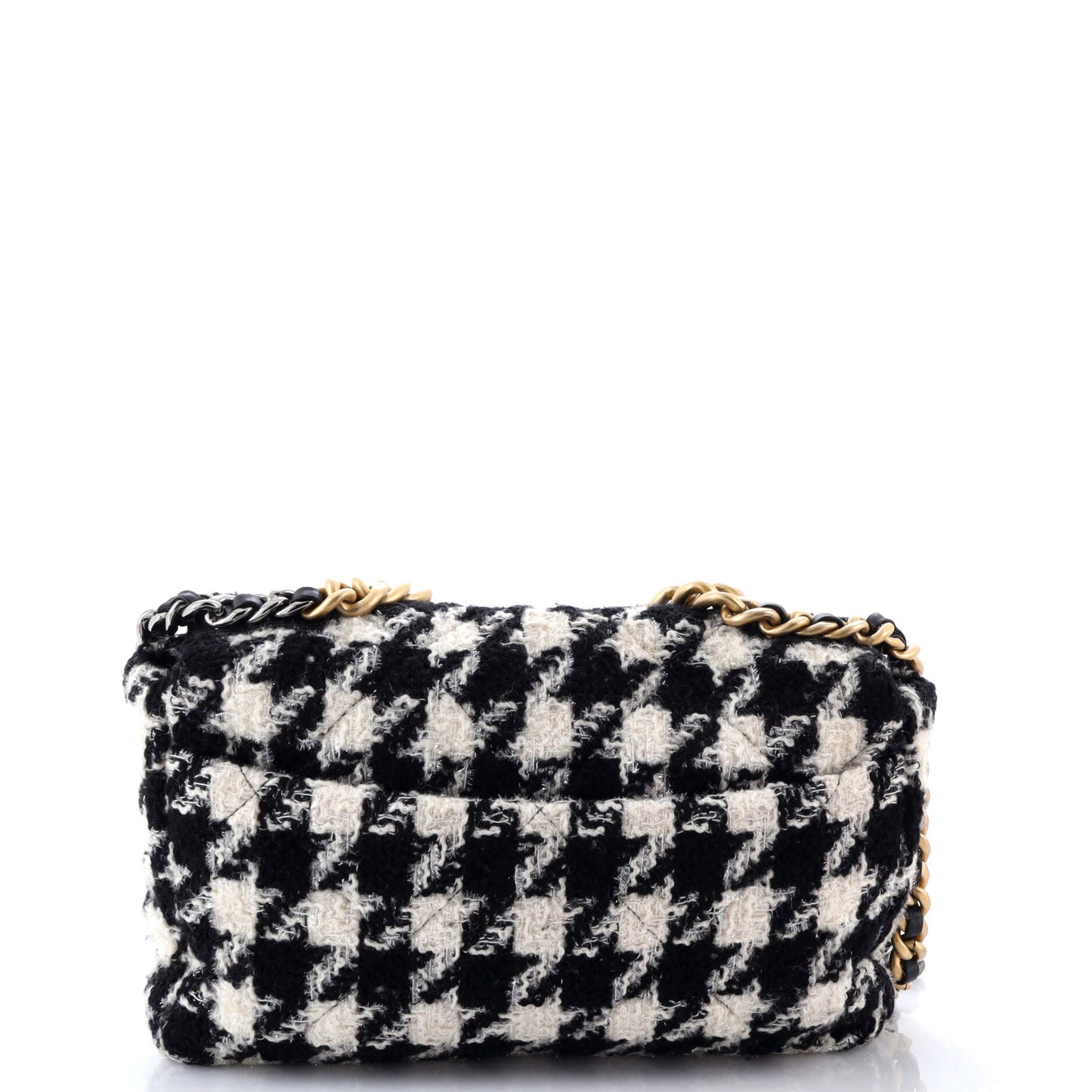 19 Flap Bag Quilted Houndstooth Tweed and Ribbon Large