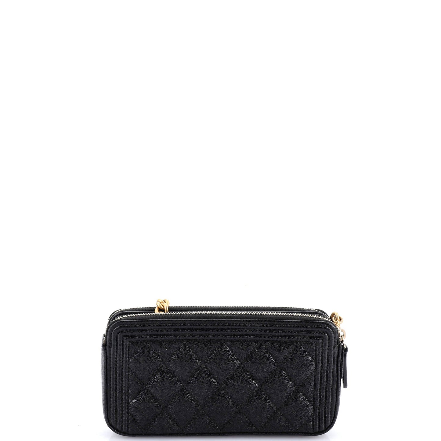 Boy Double Zip Clutch with Chain Quilted Caviar