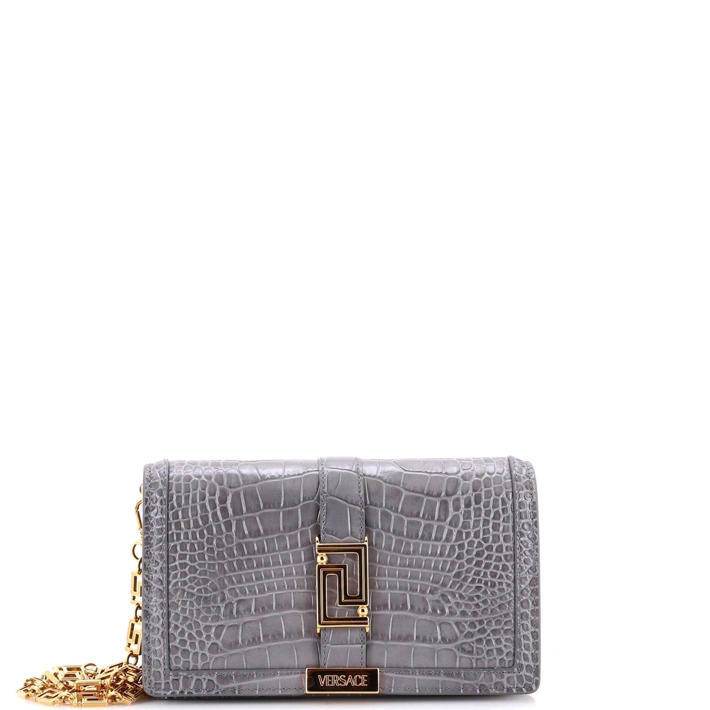 Greca Goddess Convertible Clutch Crocodile Embossed Leather Mini