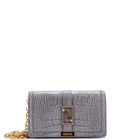 Greca Goddess Convertible Clutch Crocodile Embossed Leather Mini