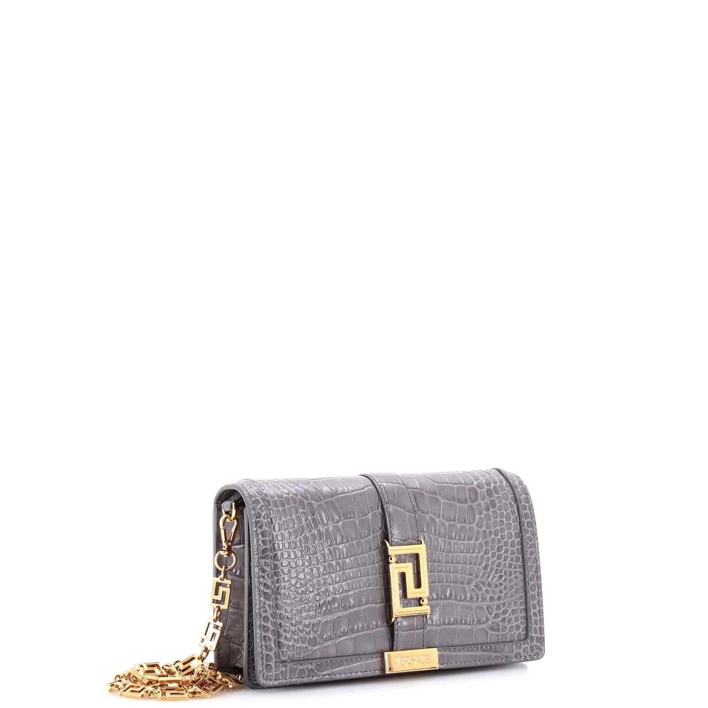 Greca Goddess Convertible Clutch Crocodile Embossed Leather Mini