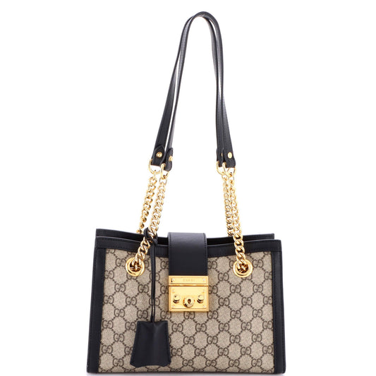 Padlock Chain Tote GG Coated Canvas with Leather Small