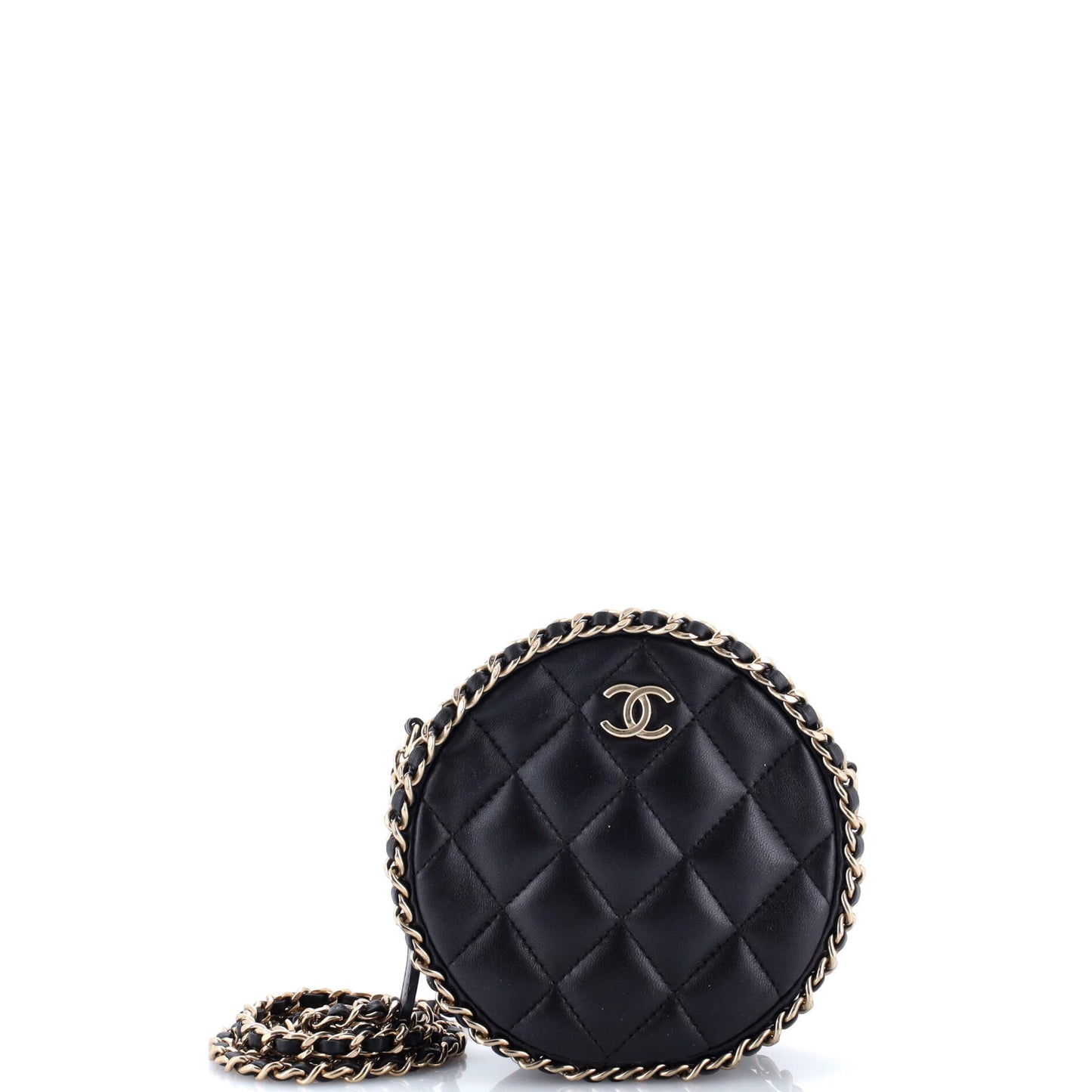 Chain Around Round Clutch with Chain Quilted Lambskin