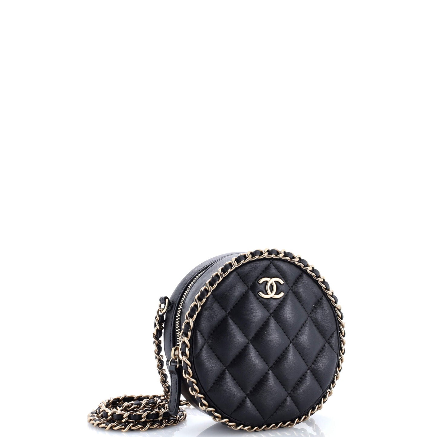 Chain Around Round Clutch with Chain Quilted Lambskin