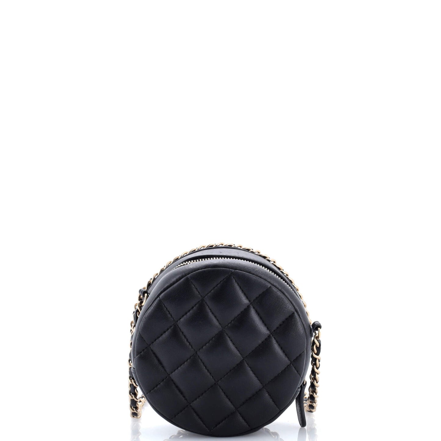 Chain Around Round Clutch with Chain Quilted Lambskin