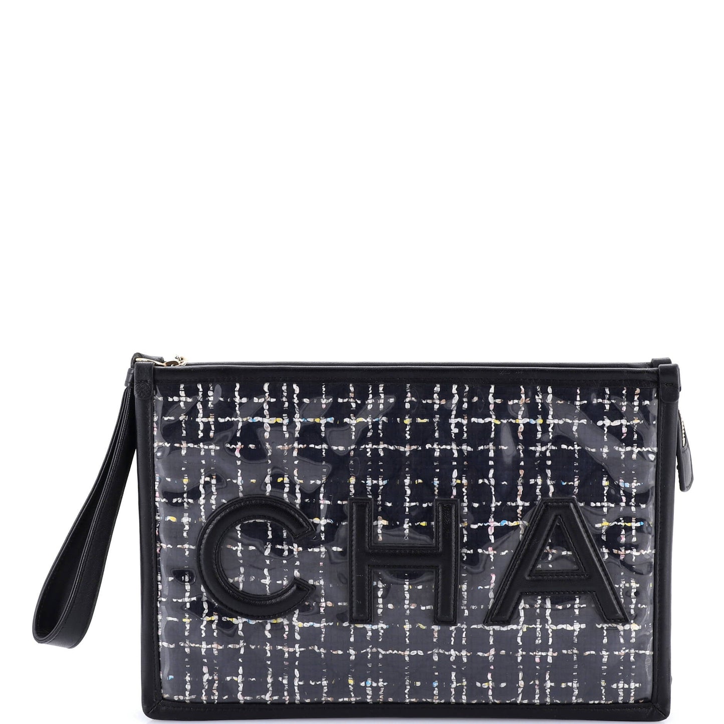 Logo Wristlet Clutch PVC Over Quilted Tweed Large