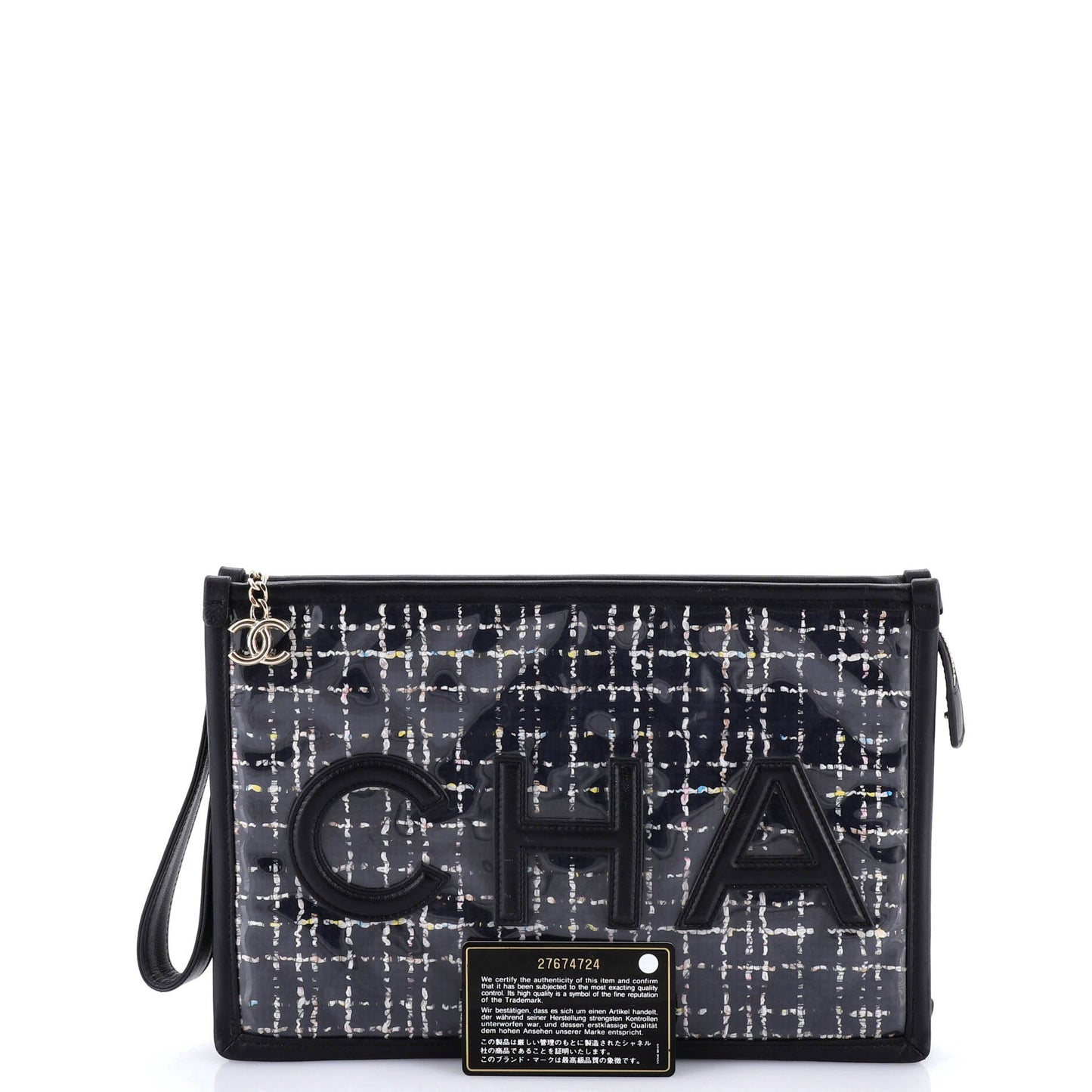 Logo Wristlet Clutch PVC Over Quilted Tweed Large