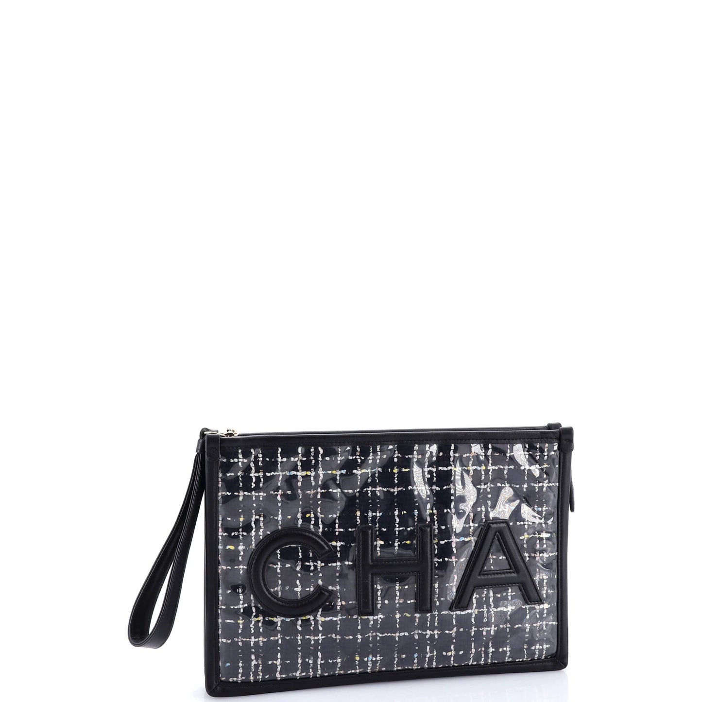 Logo Wristlet Clutch PVC Over Quilted Tweed Large