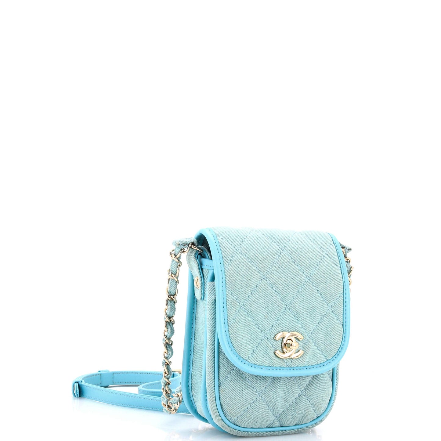 Flap Clutch with Chain Quilted Denim Mini