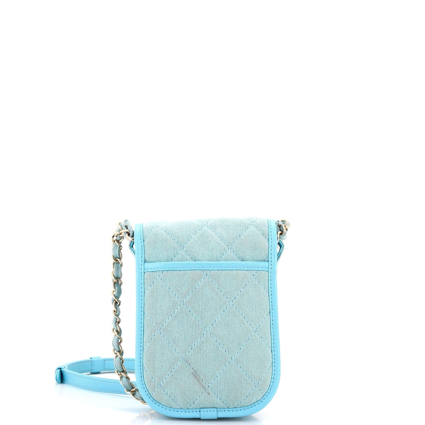Flap Clutch with Chain Quilted Denim Mini