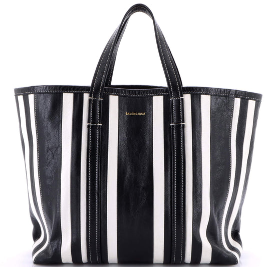 Barbes East West Shopper Tote Striped Leather Medium