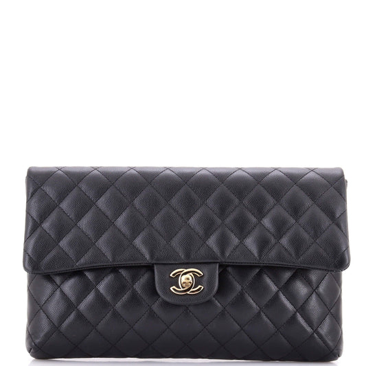 Classic Flap Clutch Quilted Caviar