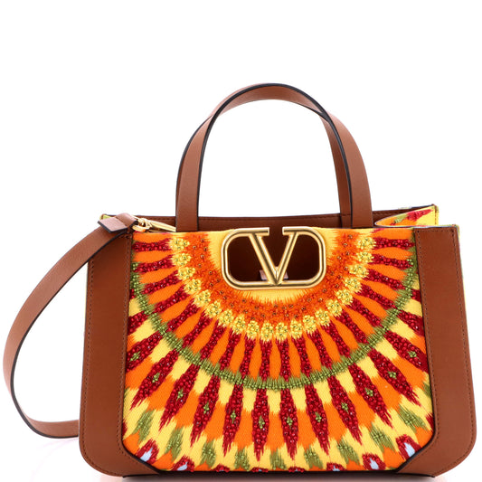 VLogo Shopper Tote Bead Embellished Leather Medium