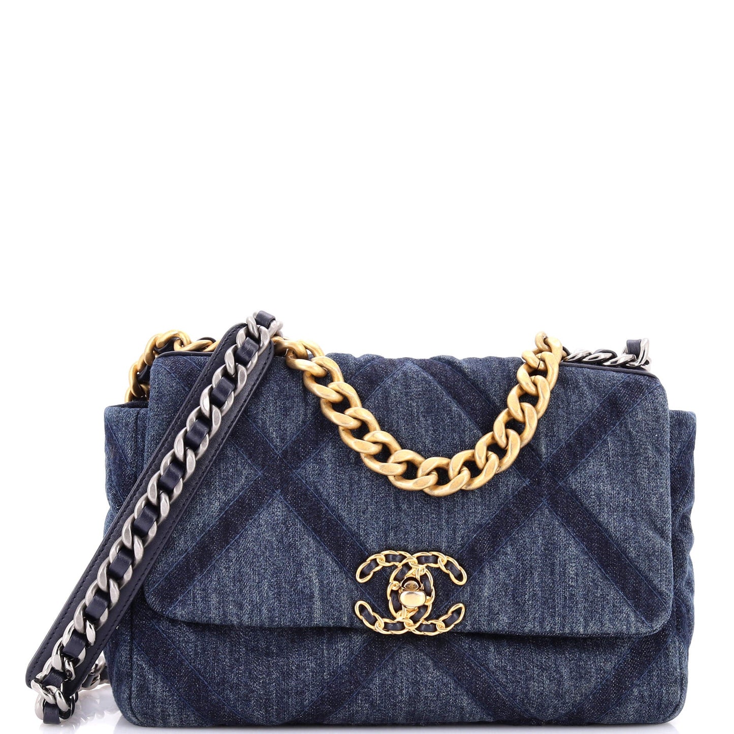 19 Flap Bag Quilted Denim Medium