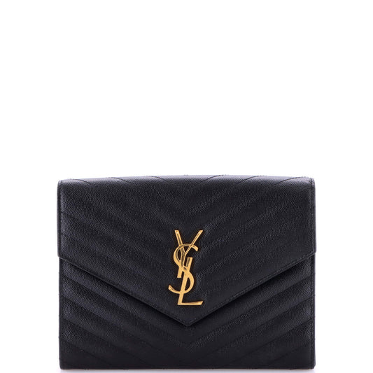 Classic Monogram Envelope Wristlet Clutch Matelasse Chevron Leather