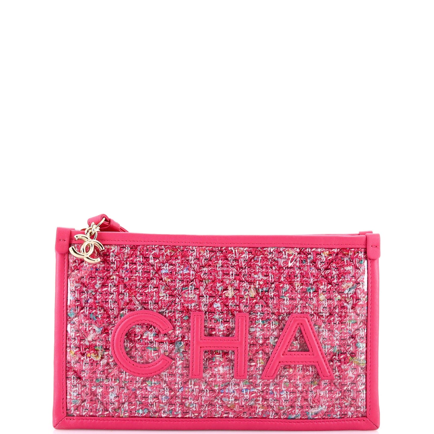 Logo Wristlet Clutch PVC Over Quilted Tweed Small