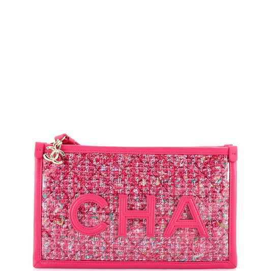 Logo Wristlet Clutch PVC Over Quilted Tweed Small