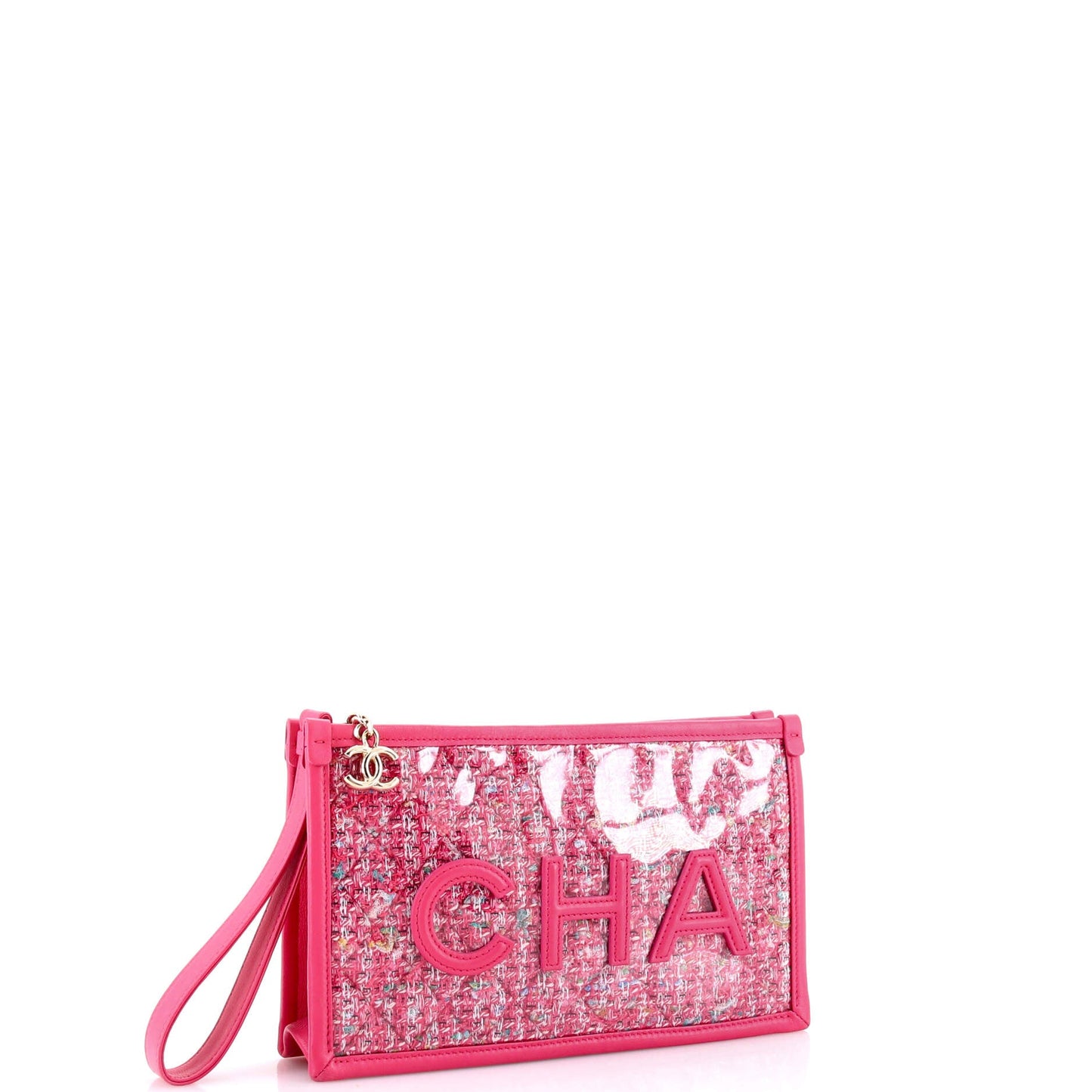Logo Wristlet Clutch PVC Over Quilted Tweed Small