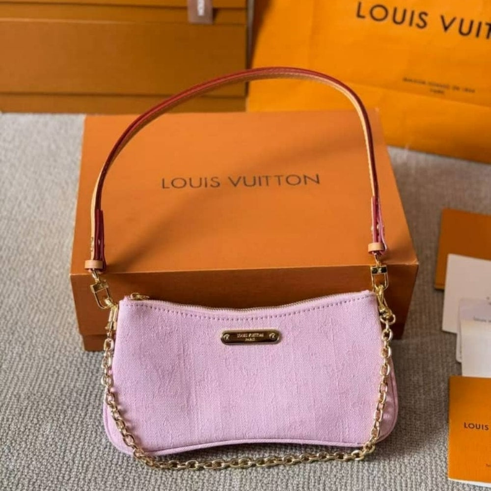 LOUIS VUITTON LIV POCHETTE MONOGRAM DENIM WASHED PINK 24CM M14159