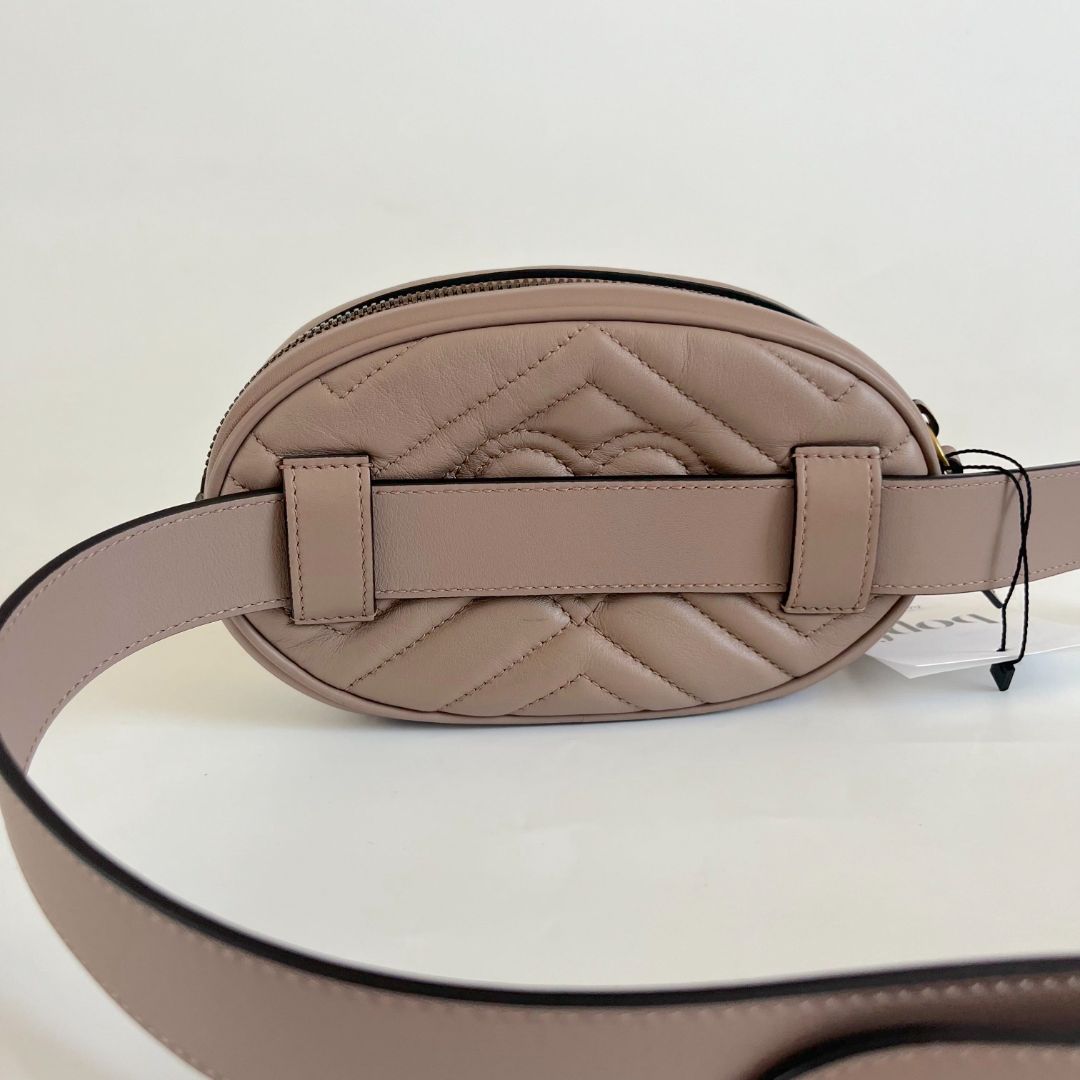 Gucci beige Matelassé Leather GG Marmont Belt Bag