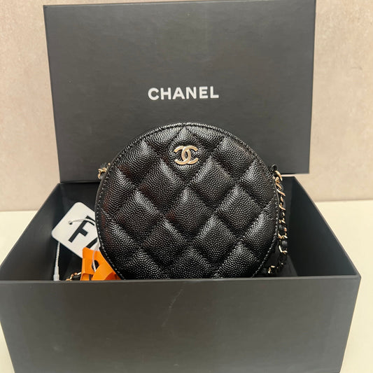 CHANEL Iridescent Caviar Quilted Round Clutch With Chain Black 3354
