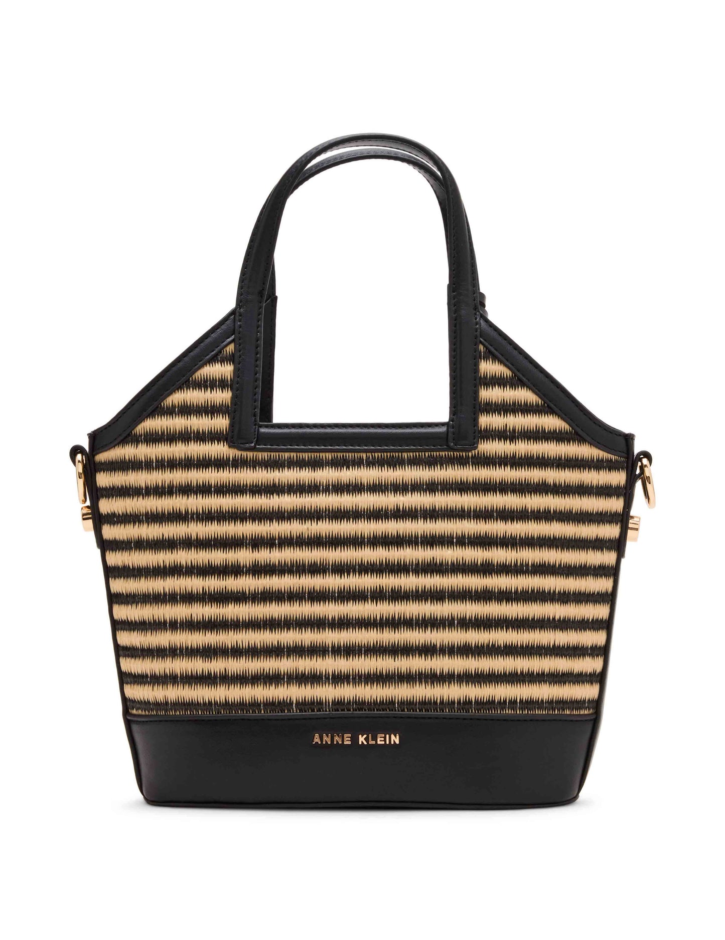 Anne Klein Natural-Black Stripe/Black Mini Tote with Convertible Strap