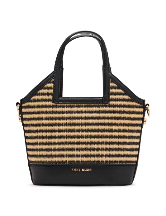 Anne Klein Natural-Black Stripe/Black Mini Tote with Convertible Strap