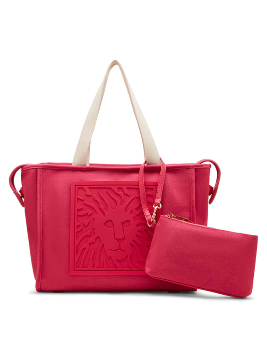 Anne Klein Raspberry/Raspberry/Natural/Raspberry Lion Logo Canvas Tote