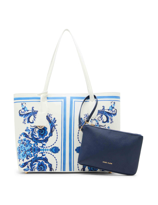Blue Toile Bonded Large Tote