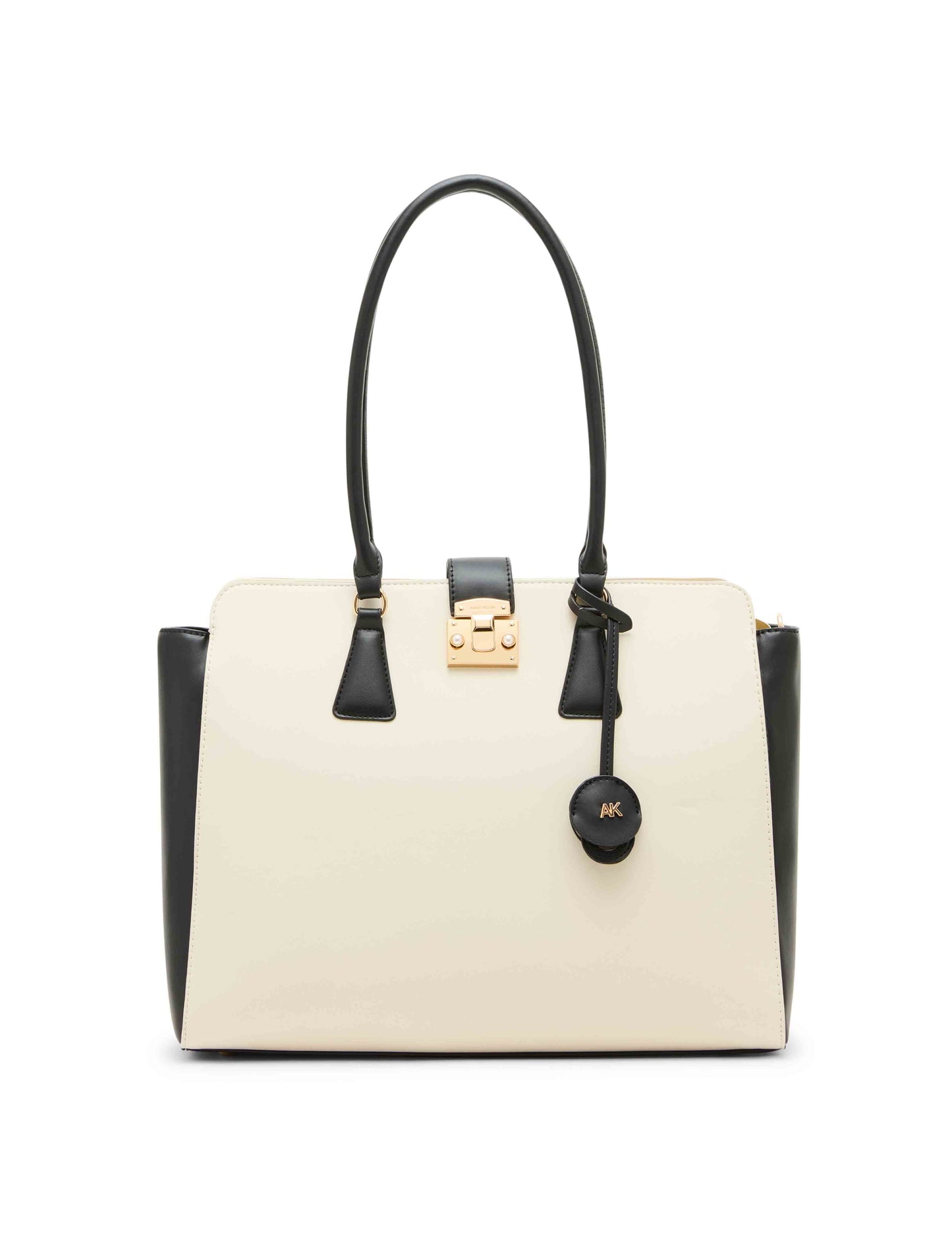 Anne Klein Parchment/Black Work Tote With Laptop Case And Convertible Strap
