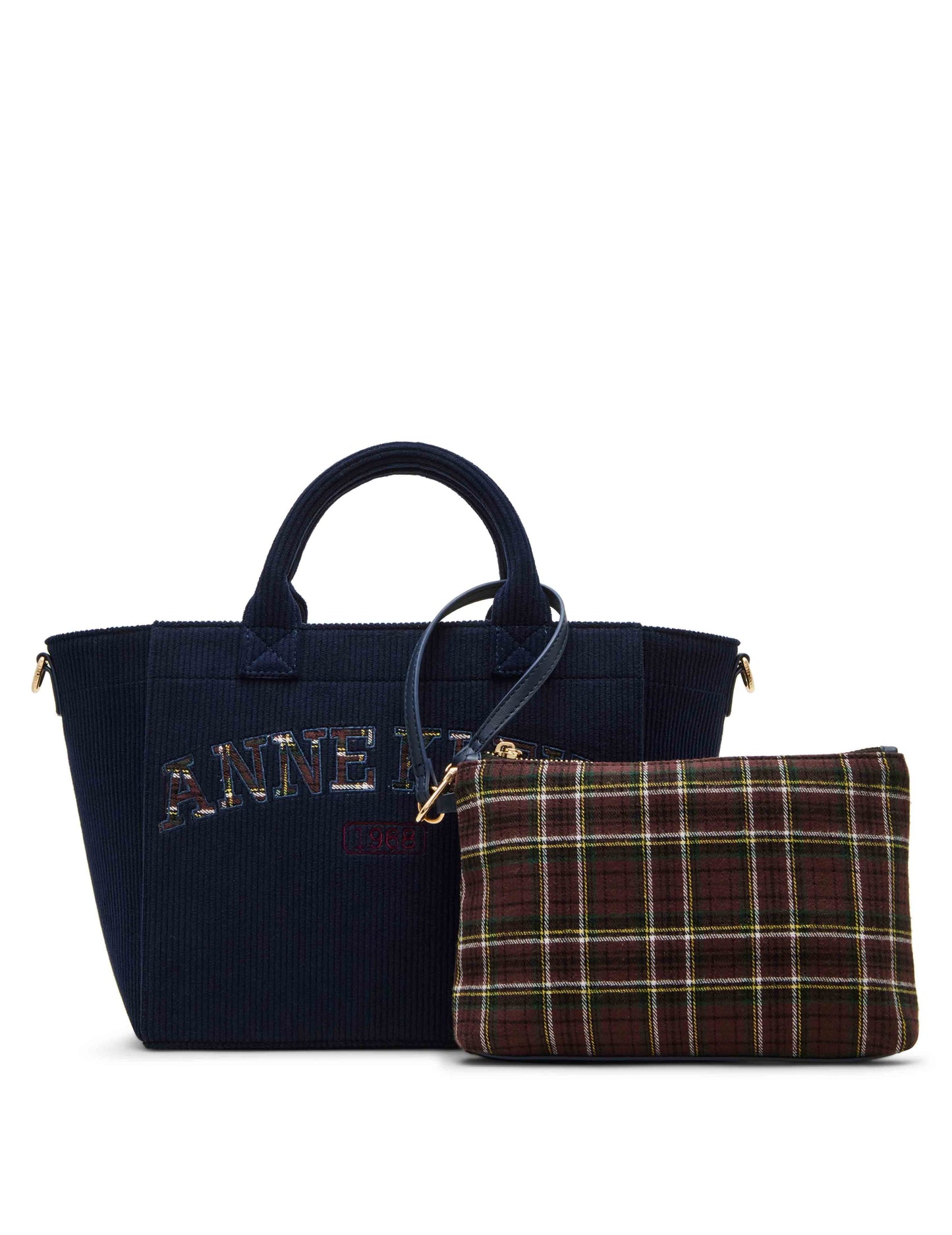 Anne Klein Distant Mountain/Distant Mountain w/ Printed Letter Hangoffs Small Corduroy Tote with Convertible Strap
