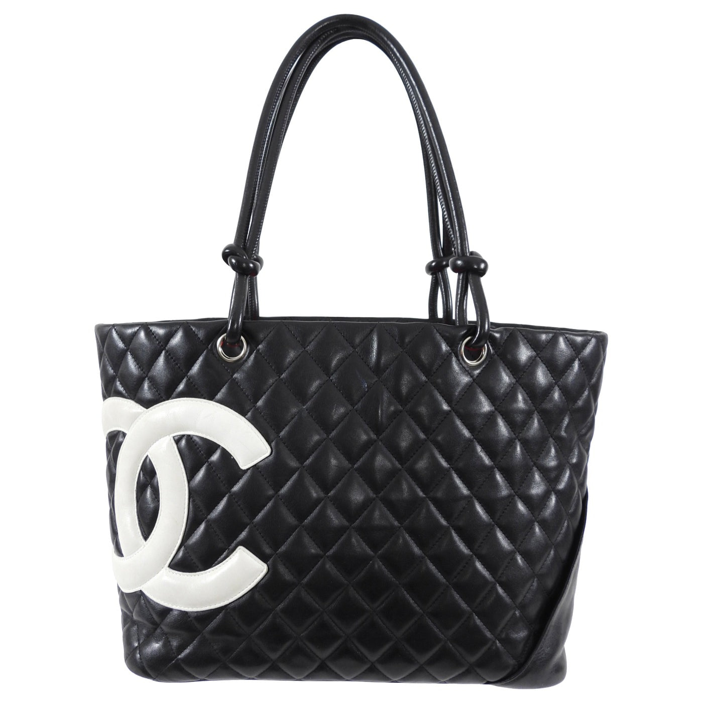 CHANEL Quilted Cambon Black and White CC Tote Bag 34x25x15cm